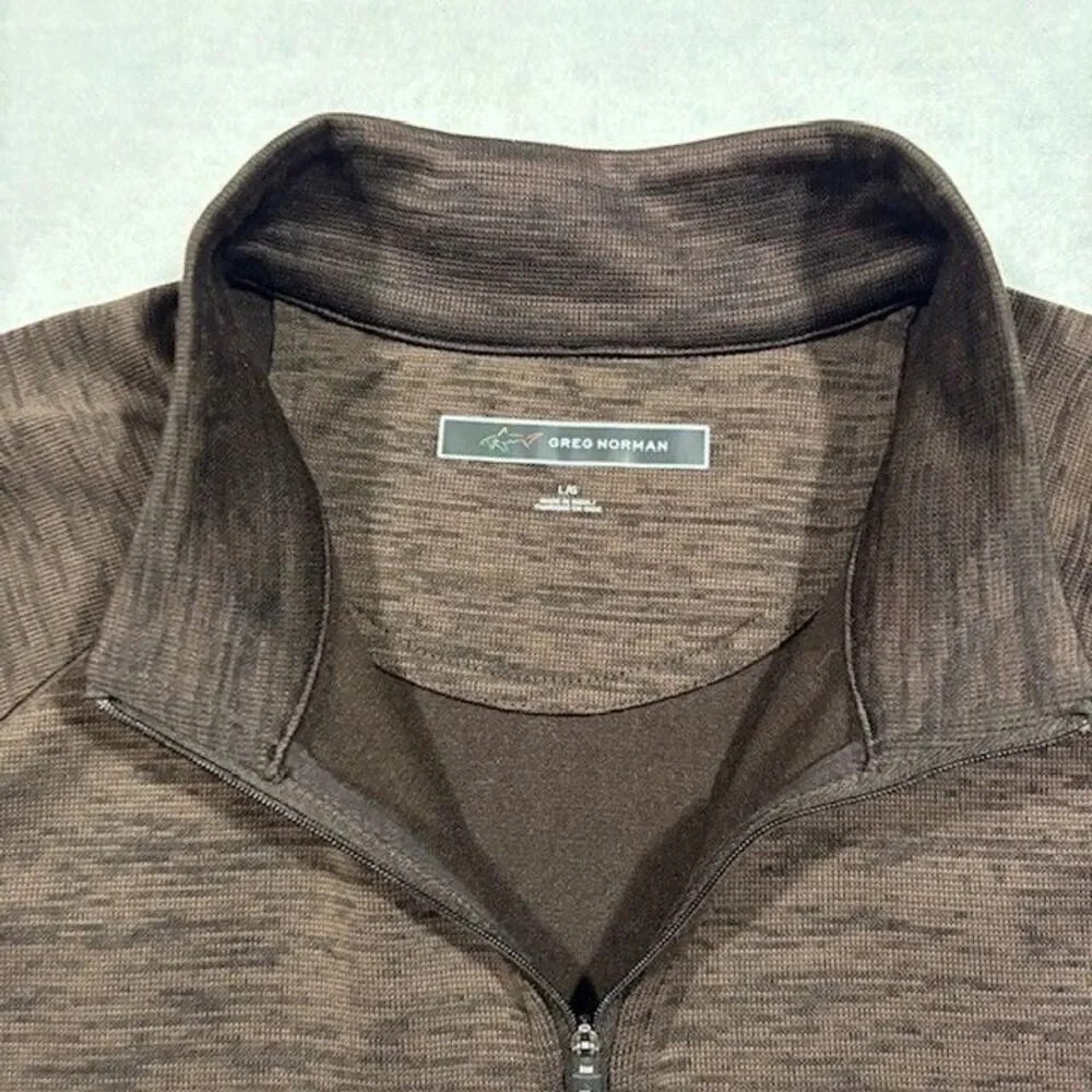 Greg Norman Mens L Brown 1/4 Zip Pullover Shark Logo Golf Lightweight Sweater - Picture 3 of 8